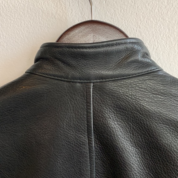 Heavy Cowhide Black Leather 4-pkt Moto Jacket with Brass Hardware - Picture 9 of 15